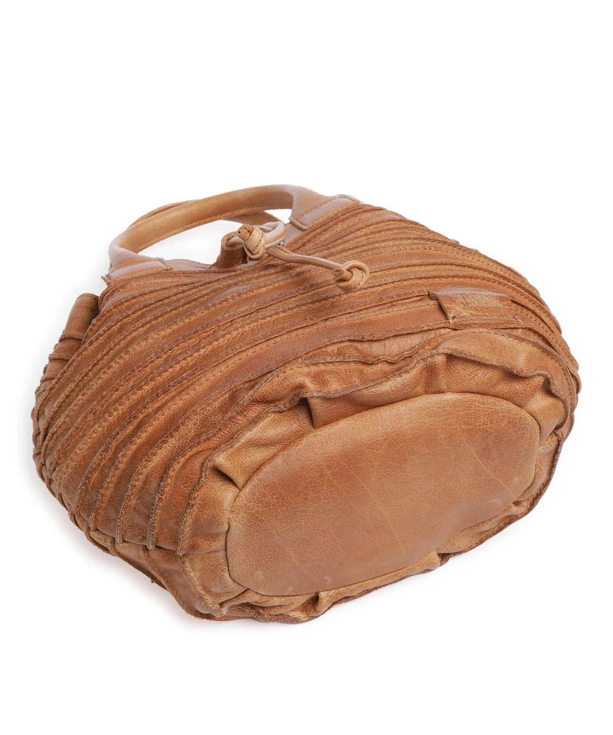  FredsBruder Little Fat Friend Riffel Borsa a secchiello pelle granulata marrone chiaro  