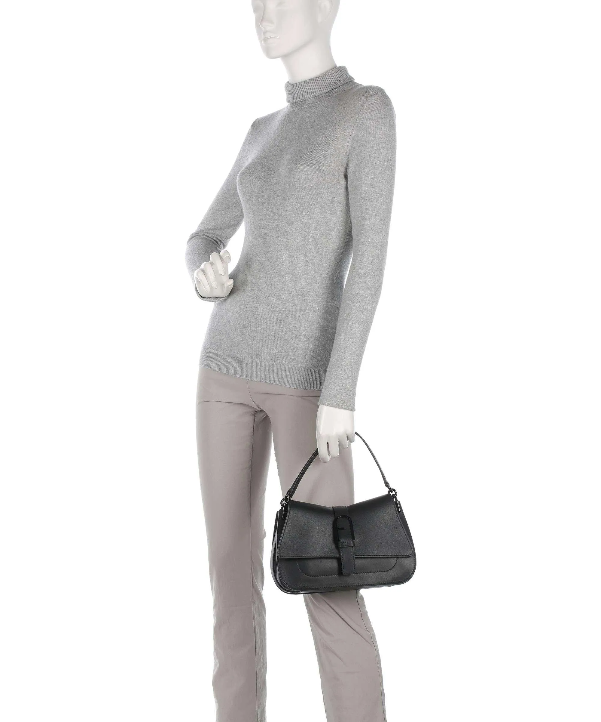  Furla Flow M Borsa a mano pelle a grana fine nero  