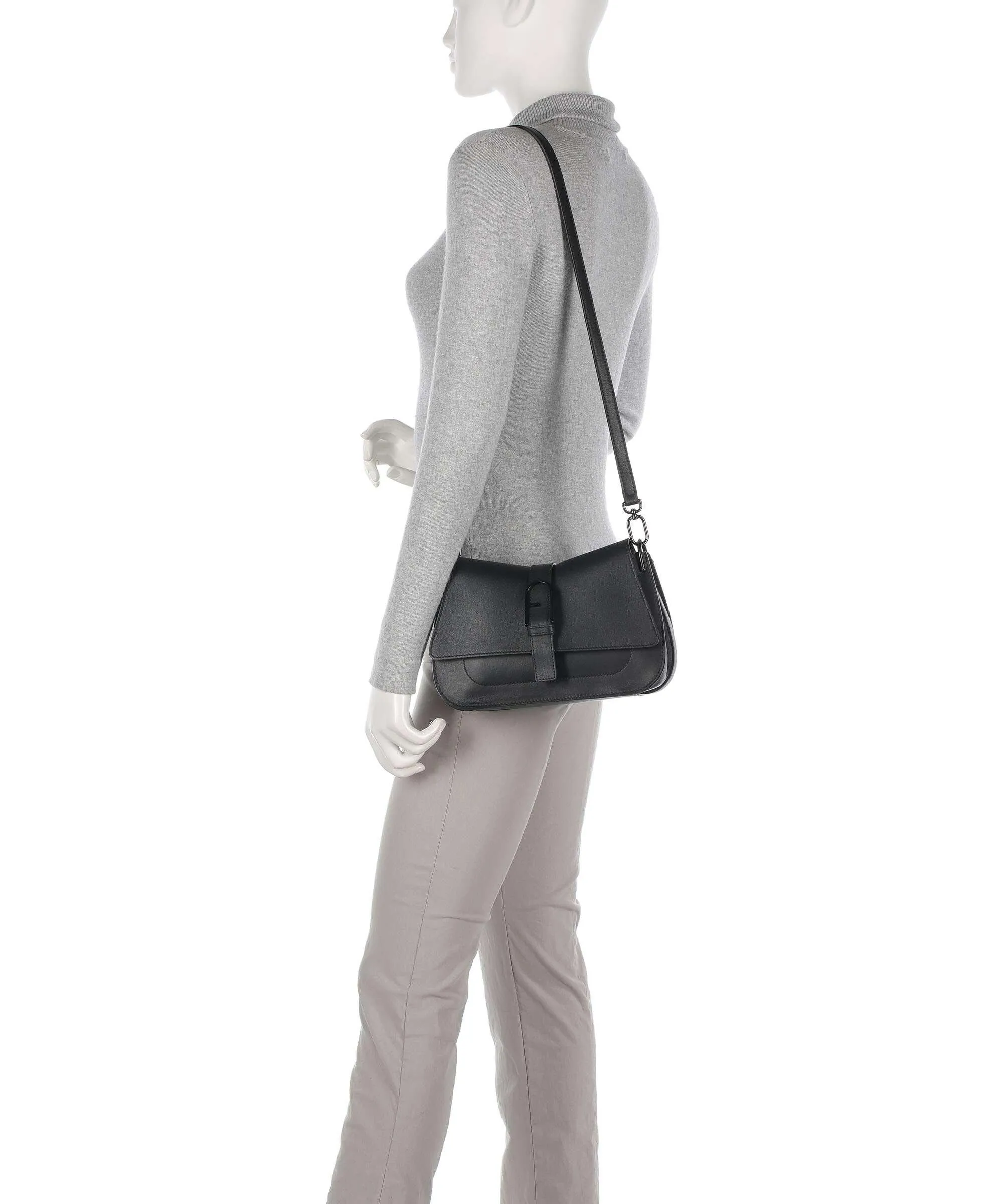  Furla Flow M Borsa a mano pelle a grana fine nero  