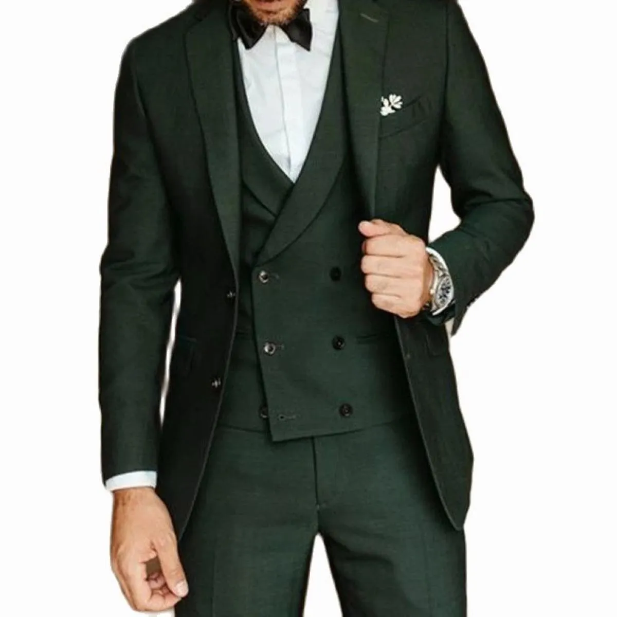 Giacca + gilet + pantaloni Moda di lusso personalizzato verde abito da uomo slim fit groomsmen blazer set per abito da sposa cen