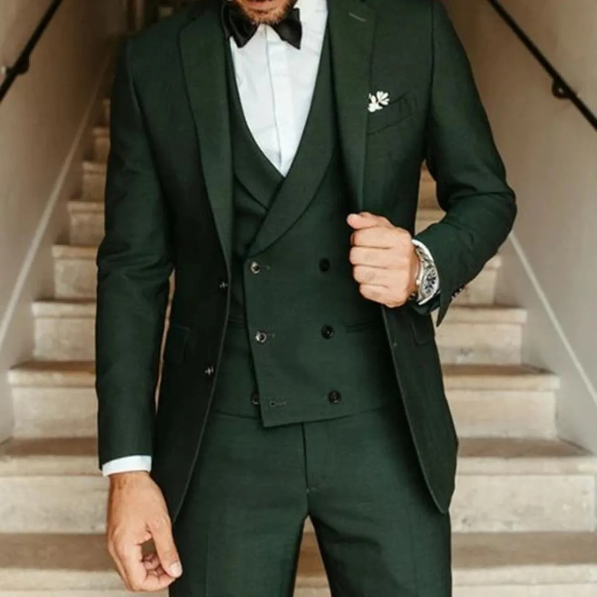 Giacca + gilet + pantaloni Moda di lusso personalizzato verde abito da uomo slim fit groomsmen blazer set per abito da sposa cen