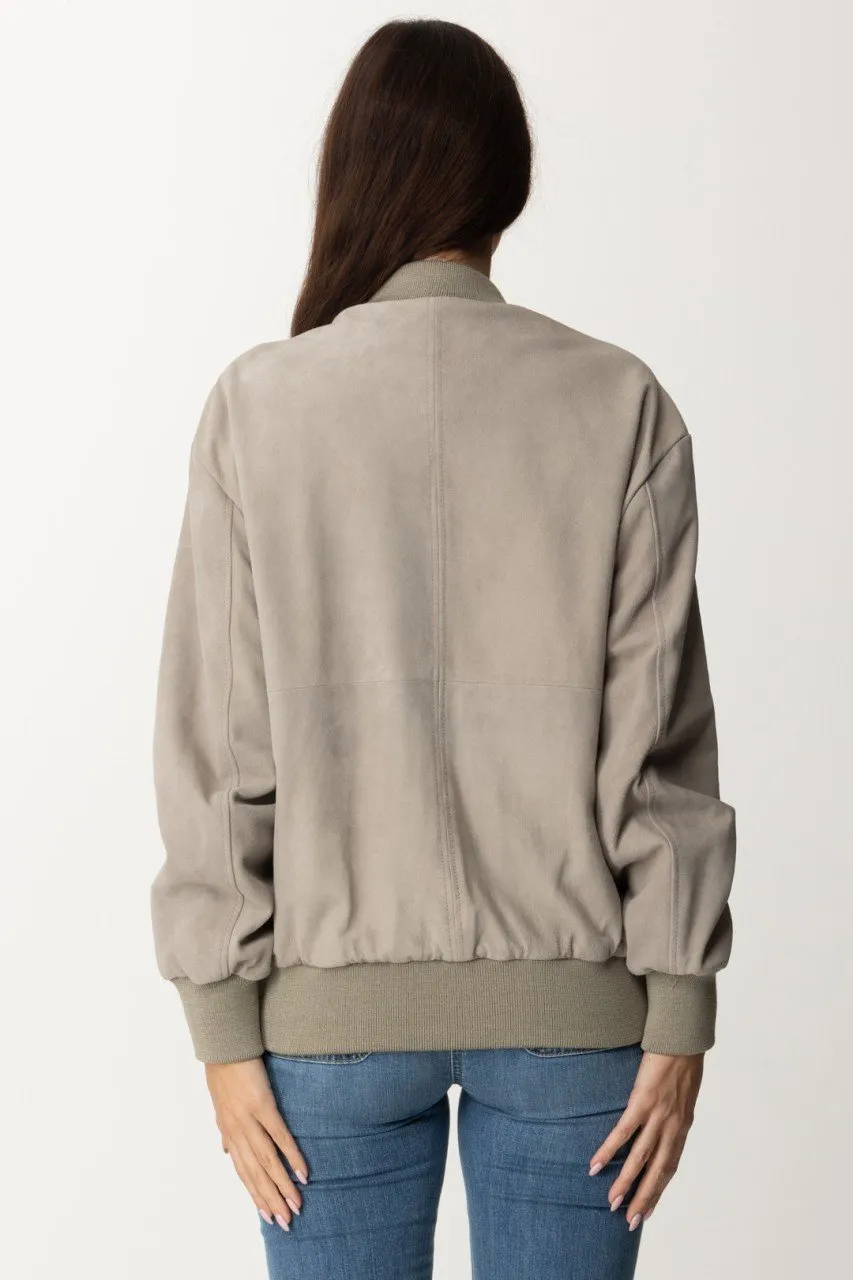 Giacca bomber in pelle scamosciata Perla