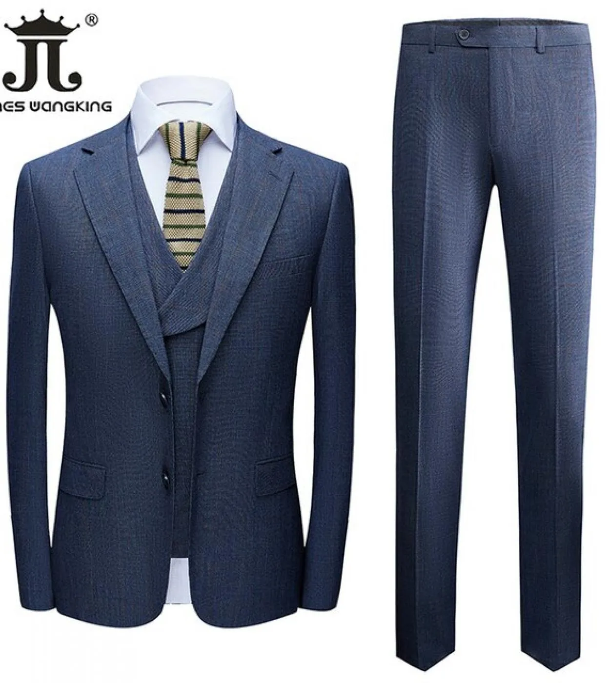 Giacca  Gilet  Pantaloni Abiti da uomo 3 pezzi Sposo Abito da sposa scozzese blu Slim Fit Banchetto da ballo Smoking sociale