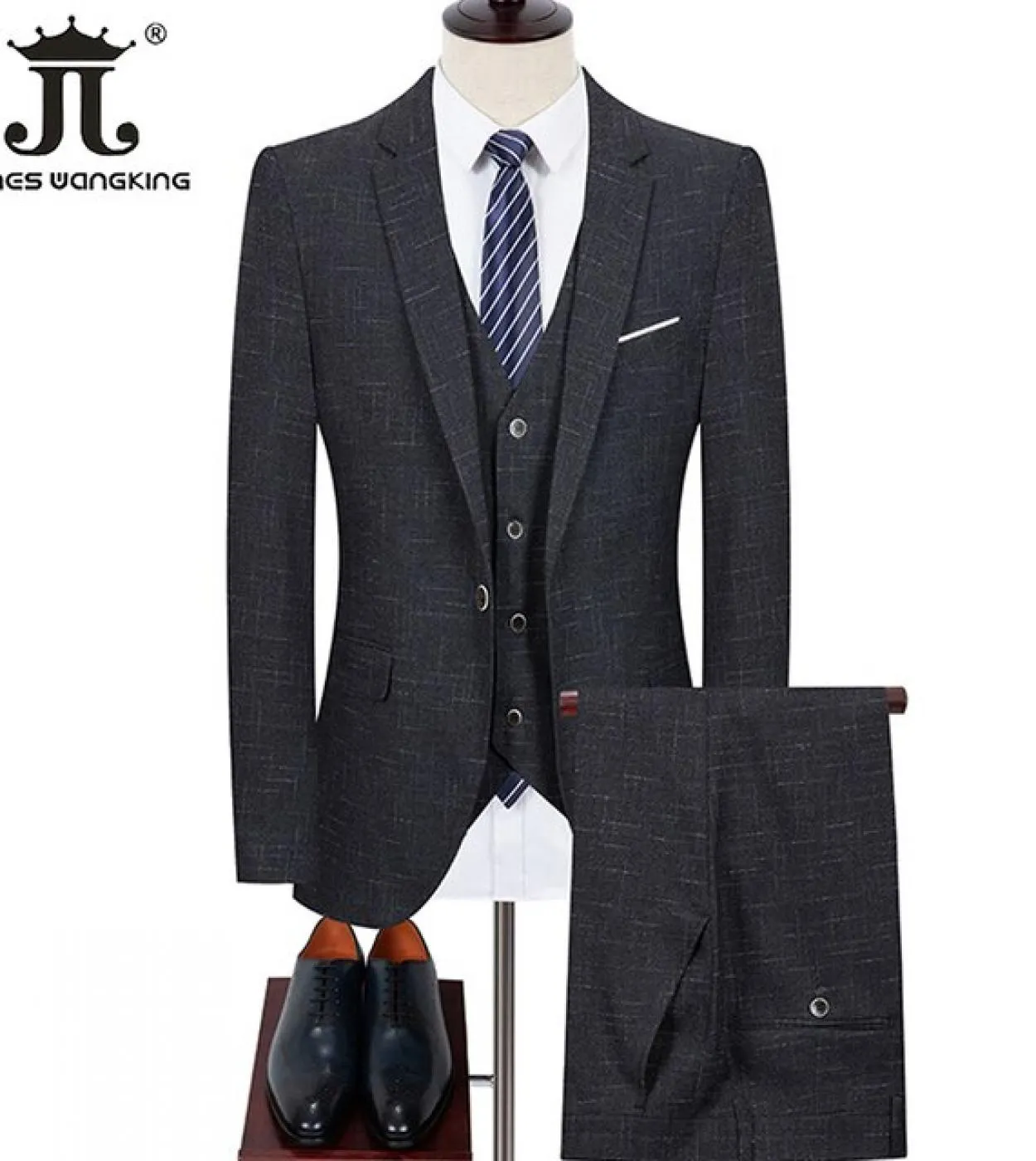 Giacca  Gilet  Pantaloni Business Casual Abito scozzese scuro Abbigliamento da lavoro da uomo 3 pezzi Abito da sposa da spos