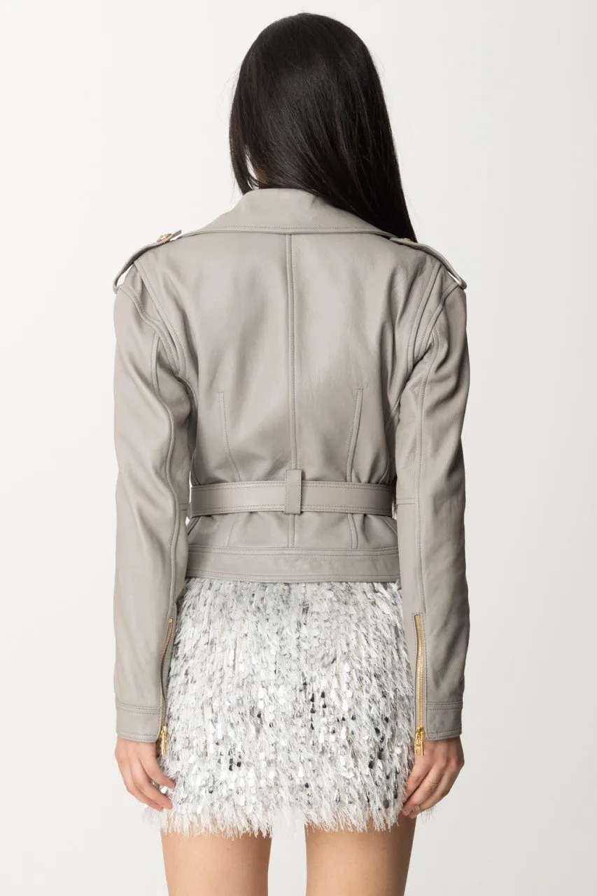 Giacca in pelle con cintura Perla