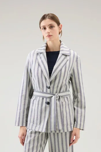 Giacca Marine in cotone e lino                                                                                Melton Blue Stripe
