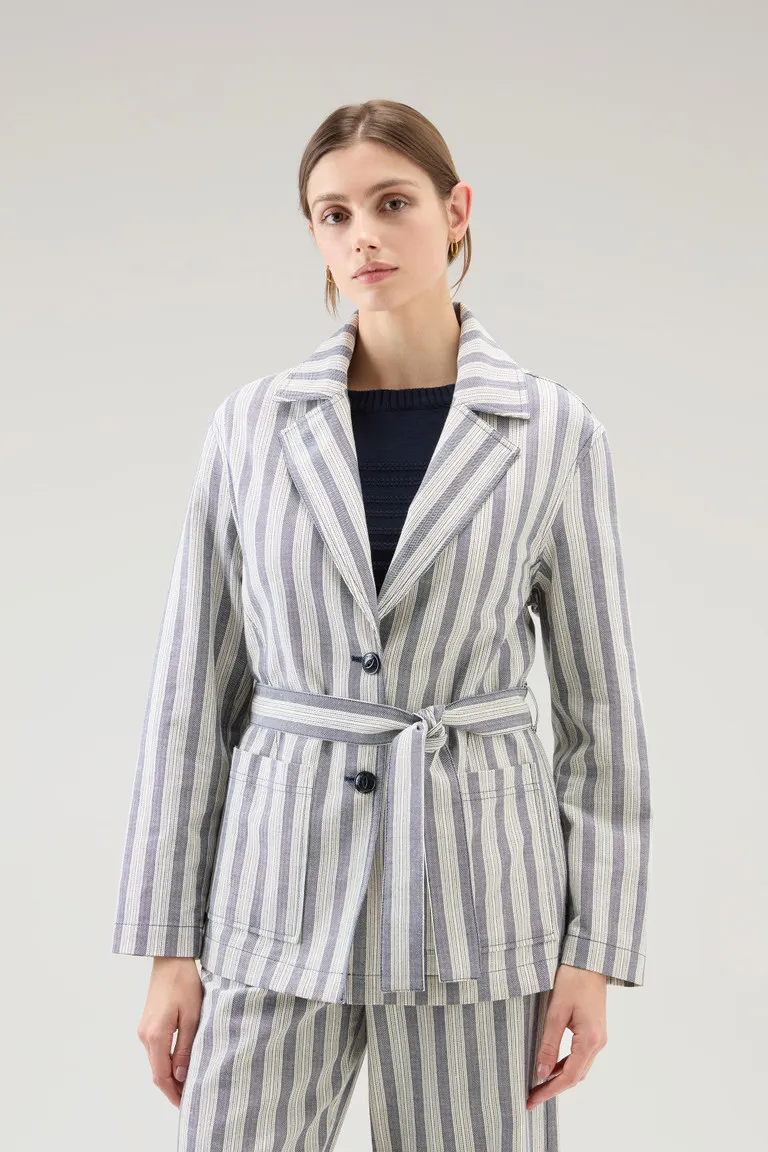 Giacca Marine in cotone e lino                                                                                Melton Blue Stripe
