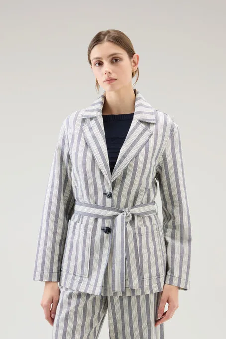 Giacca Marine in cotone e lino                                                                                Melton Blue Stripe