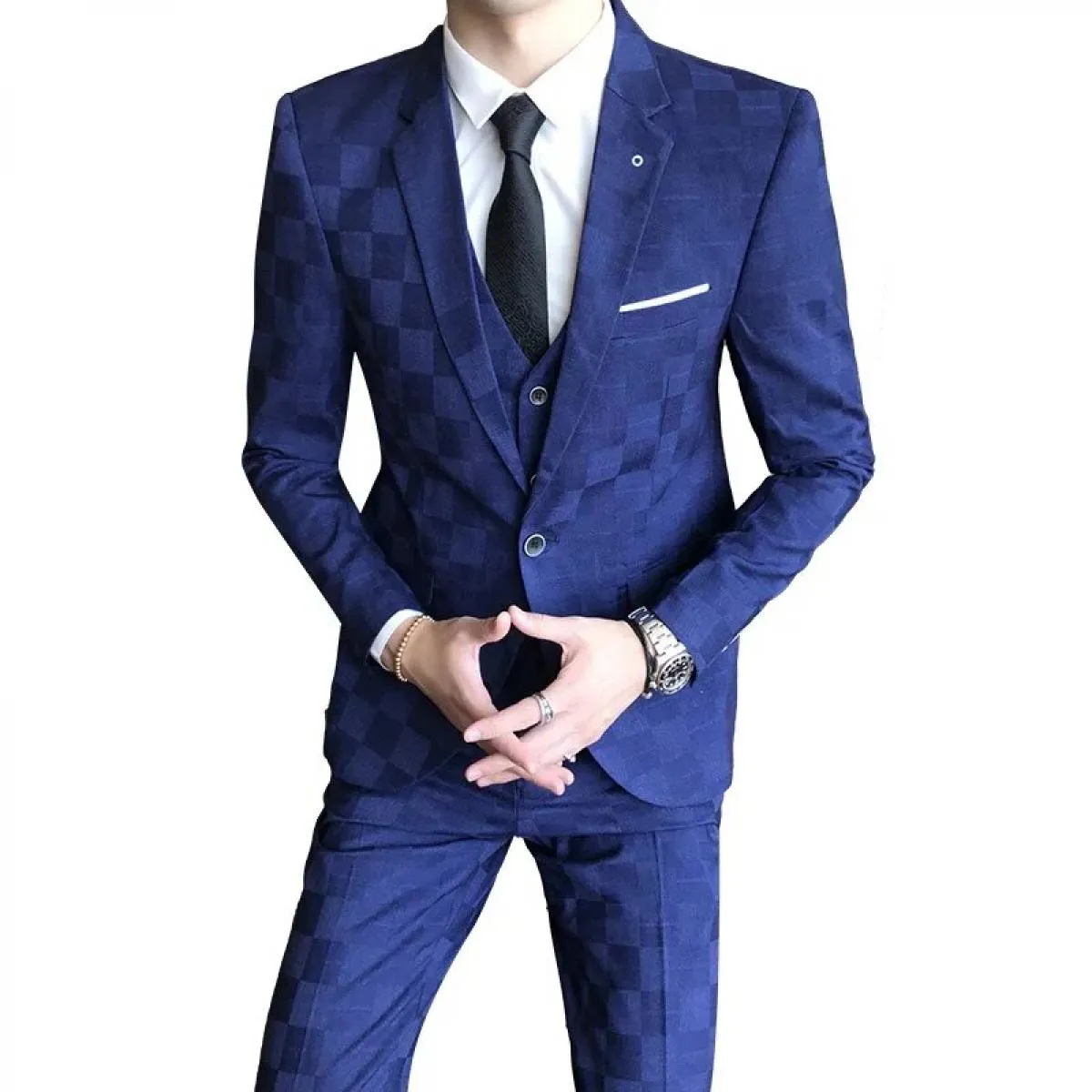Giacca Pantaloni Gilet Uomo 3 Pezzi Slim Pantaloni da Abito Casual Set Maschile Abito da Sposo da Sposa Blazer da Lavoro Pantalo