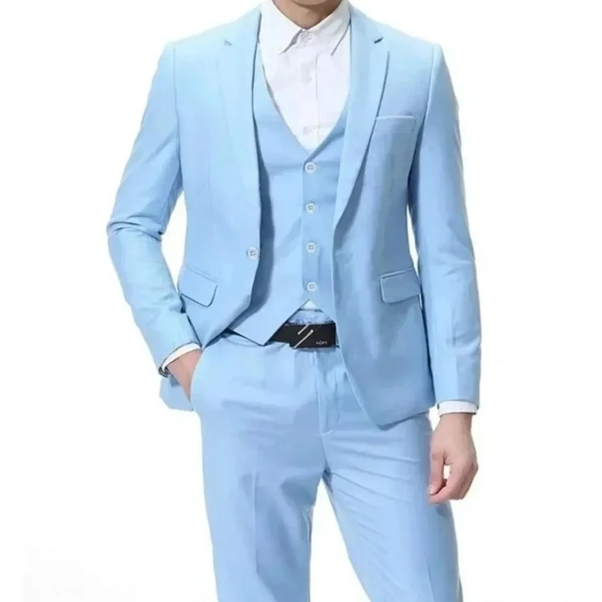 Giacca Pantaloni Gilet Uomo 3 Pezzi Slim Pantaloni da Abito Casual Set Maschile Abito da Sposo da Sposa Blazer da Lavoro Pantalo