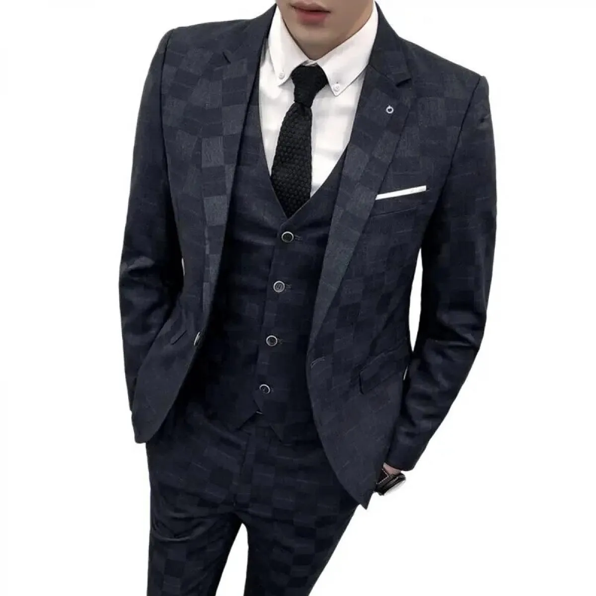 Giacca Pantaloni Gilet Uomo 3 Pezzi Slim Pantaloni da Abito Casual Set Maschile Abito da Sposo da Sposa Blazer da Lavoro Pantalo