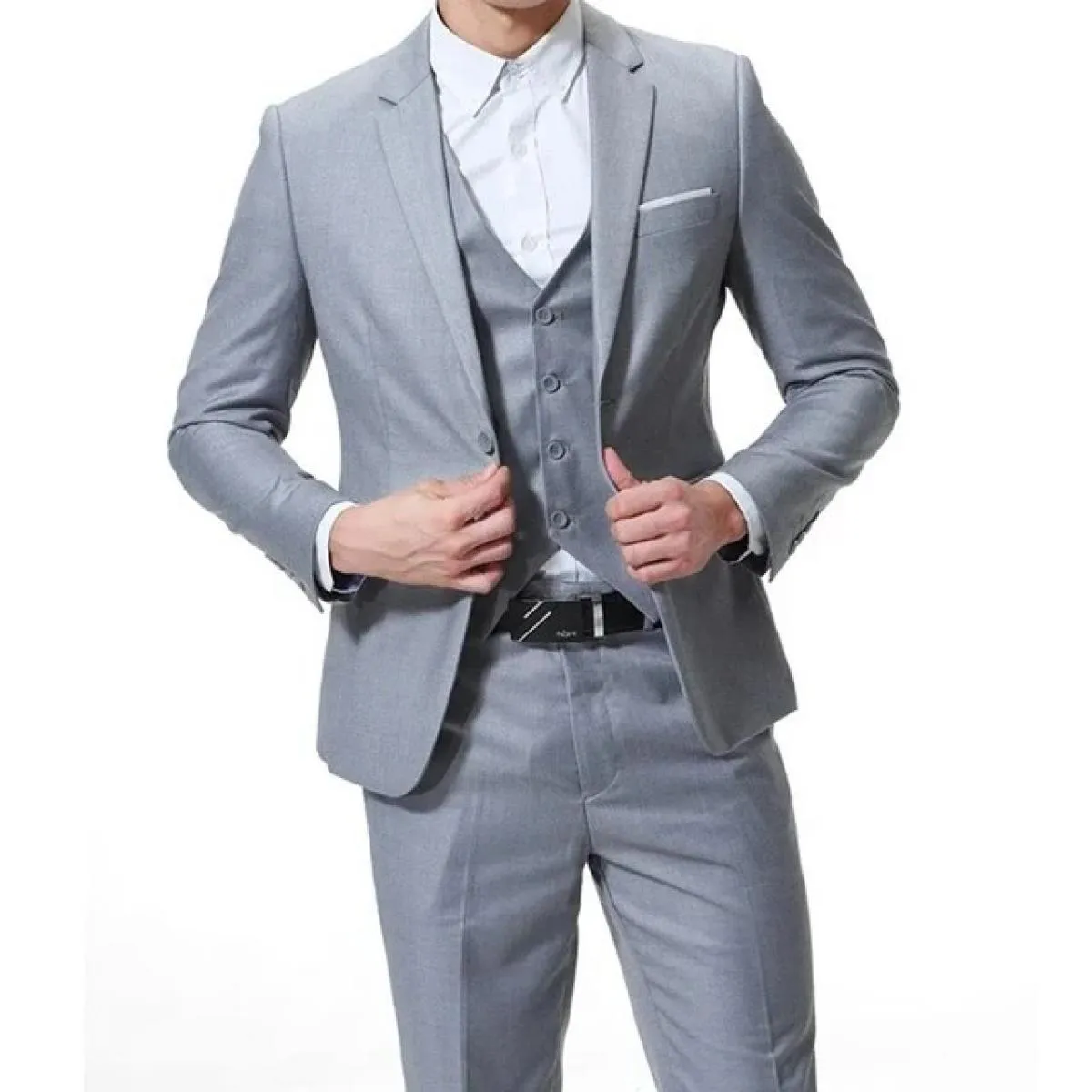 Giacca Pantaloni Gilet Uomo 3 Pezzi Slim Pantaloni da Abito Casual Set Maschile Abito da Sposo da Sposa Blazer da Lavoro Pantalo