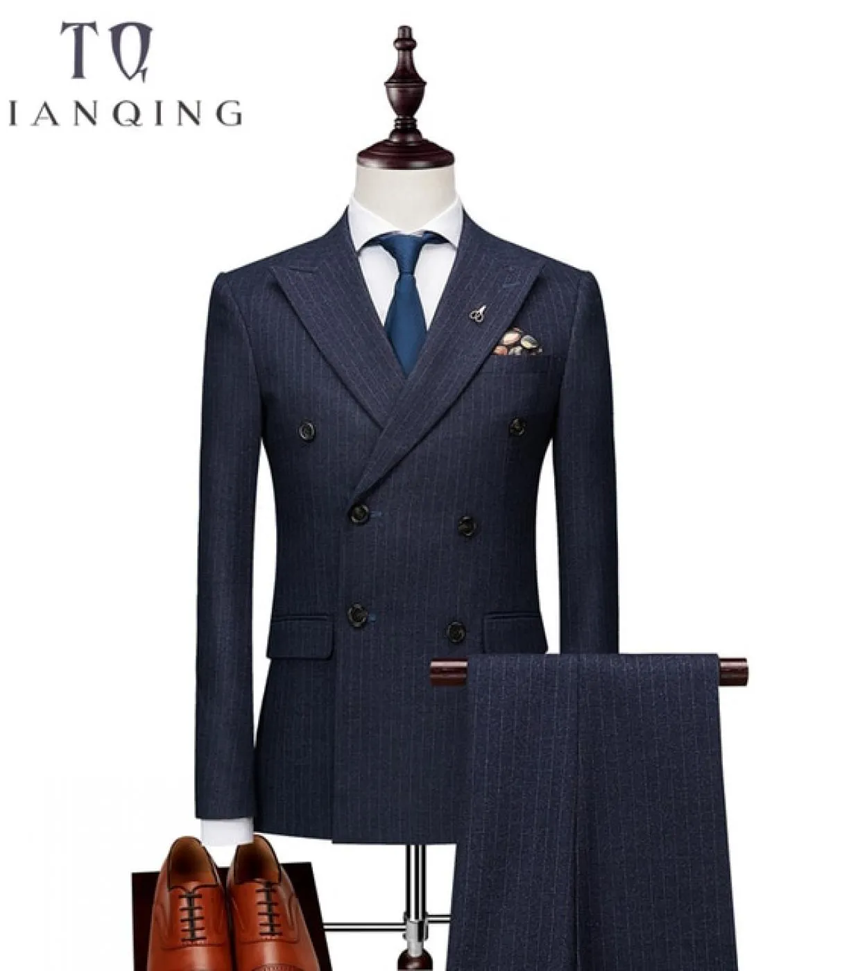 Giacche  pantaloni  gilet Abito doppiopetto da uomo Abito a righe verticali slim fit Abito da sposa di lusso per uomo