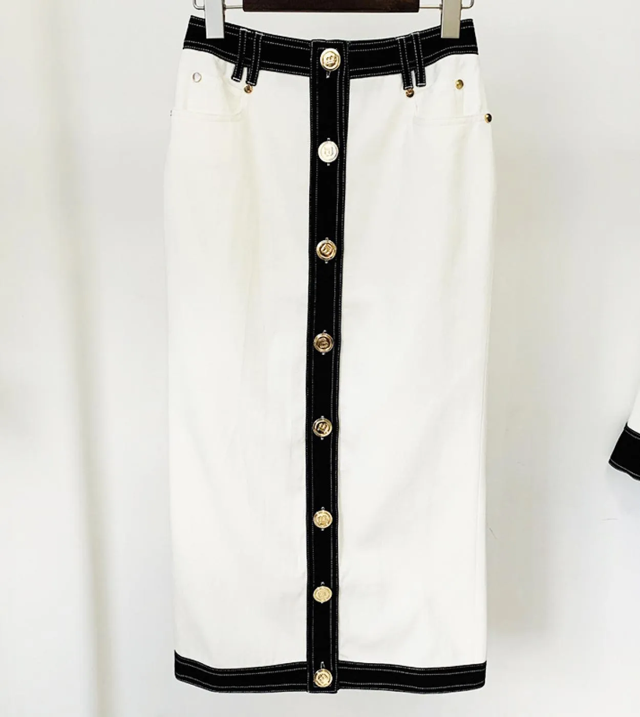 Gonna giacca adatta a due pezzi Set 2022 Fashion New White Black Colour Matching Giacca corta in denim Gonna lunga Suit Two Pi