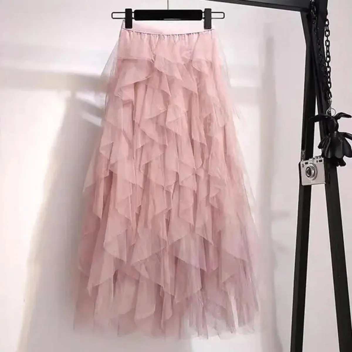 Gonna lunga lunga in tulle tutù Gonna lunga da donna alla moda Gonna a pieghe a vita alta carina Gonna a strati da donna in rete