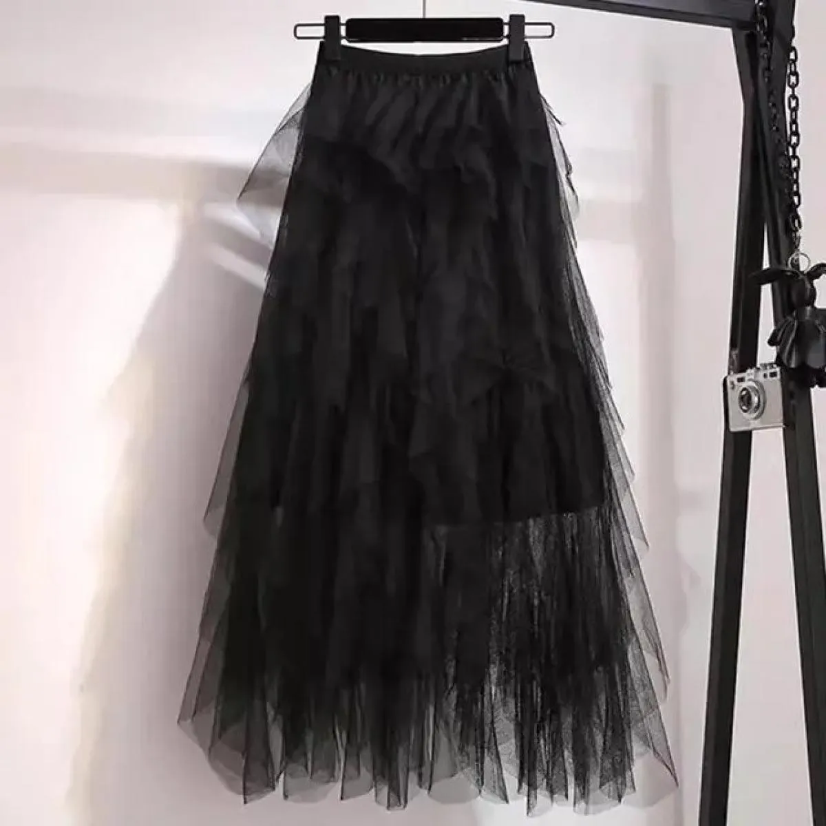 Gonna lunga lunga in tulle tutù Gonna lunga da donna alla moda Gonna a pieghe a vita alta carina Gonna a strati da donna in rete