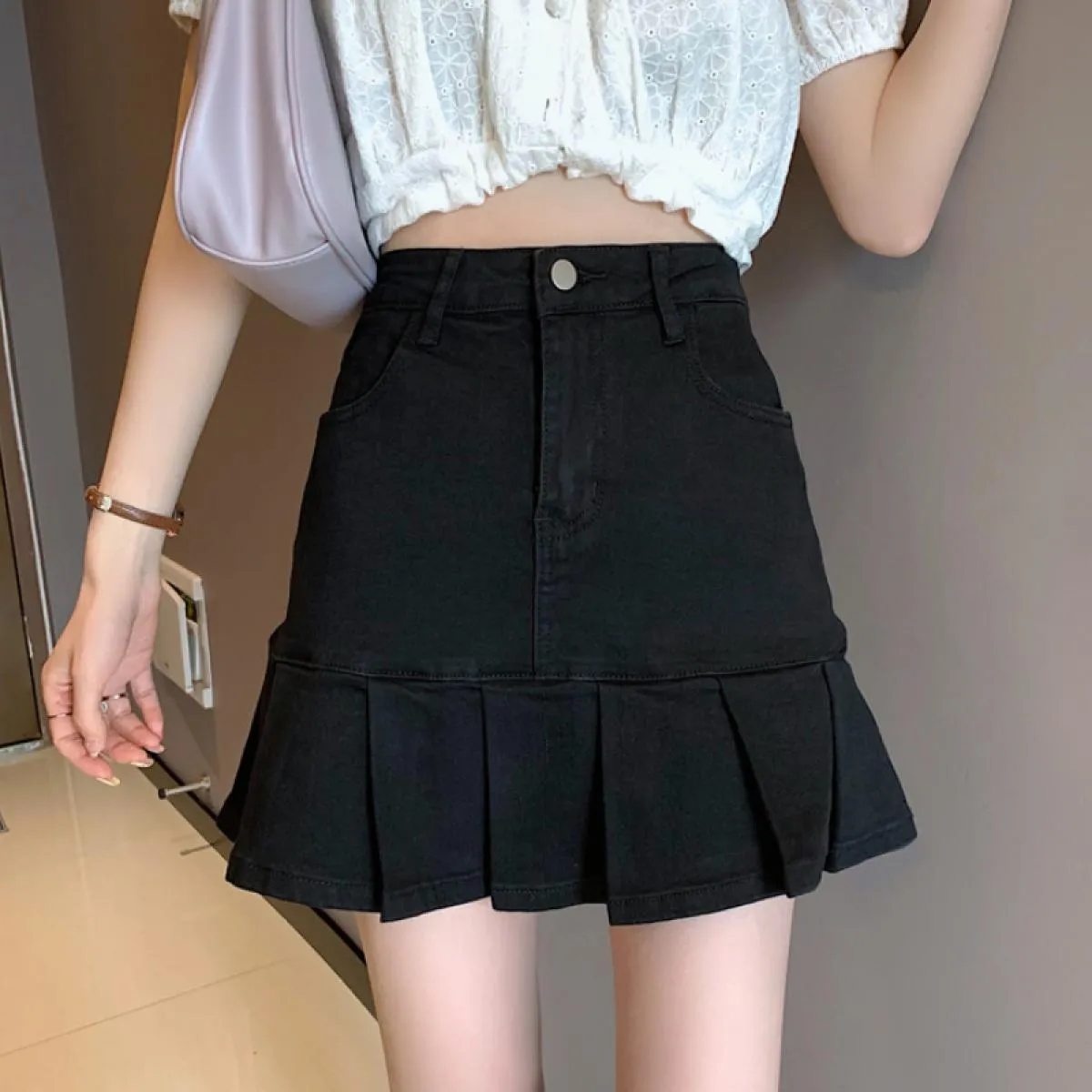 Gonne Gonna donna Ulzzang nera Gonna moda Ulzzang a vita alta Gonne