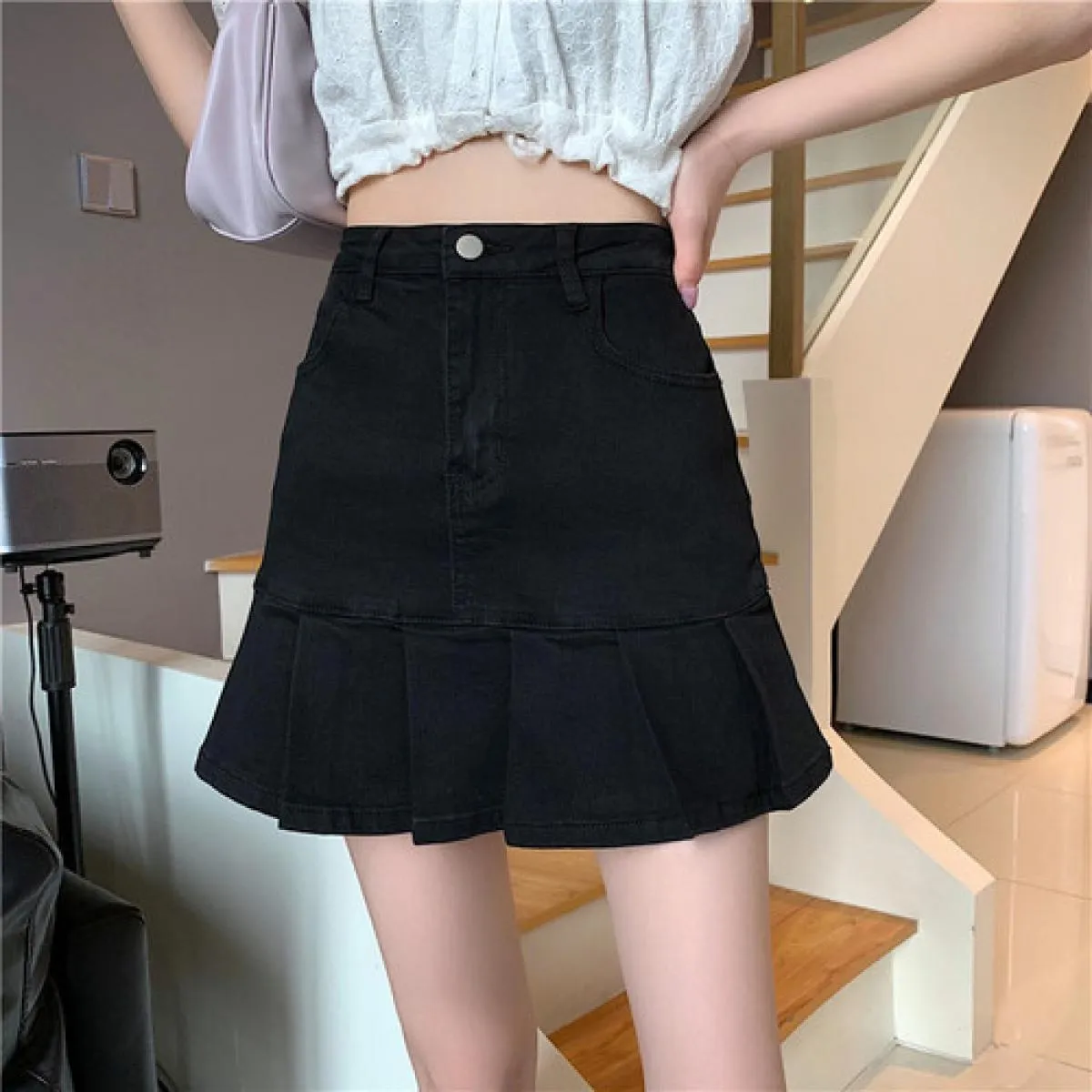 Gonne Gonna donna Ulzzang nera Gonna moda Ulzzang a vita alta Gonne