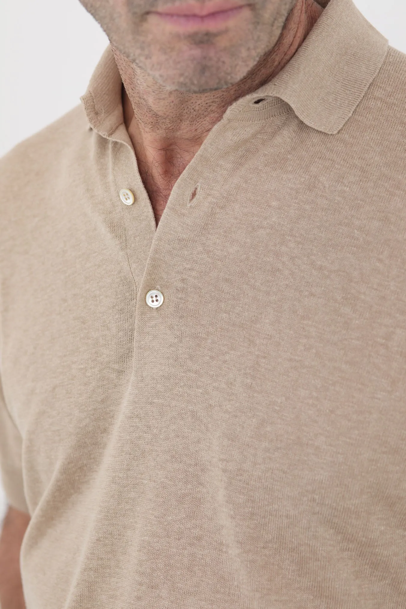 GUARINO Polo Seta e Lino Maniche Corte Beige