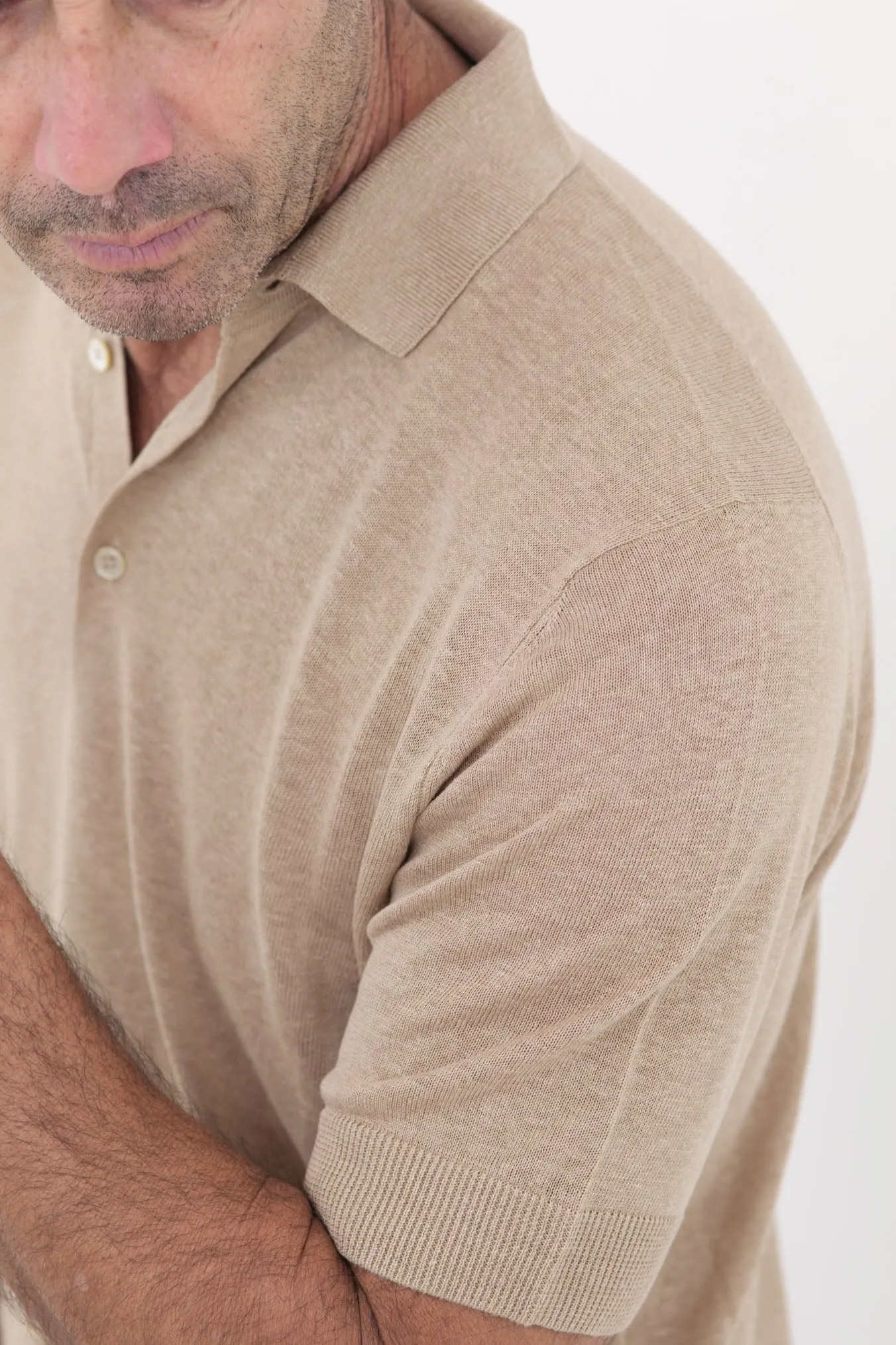 GUARINO Polo Seta e Lino Maniche Corte Beige