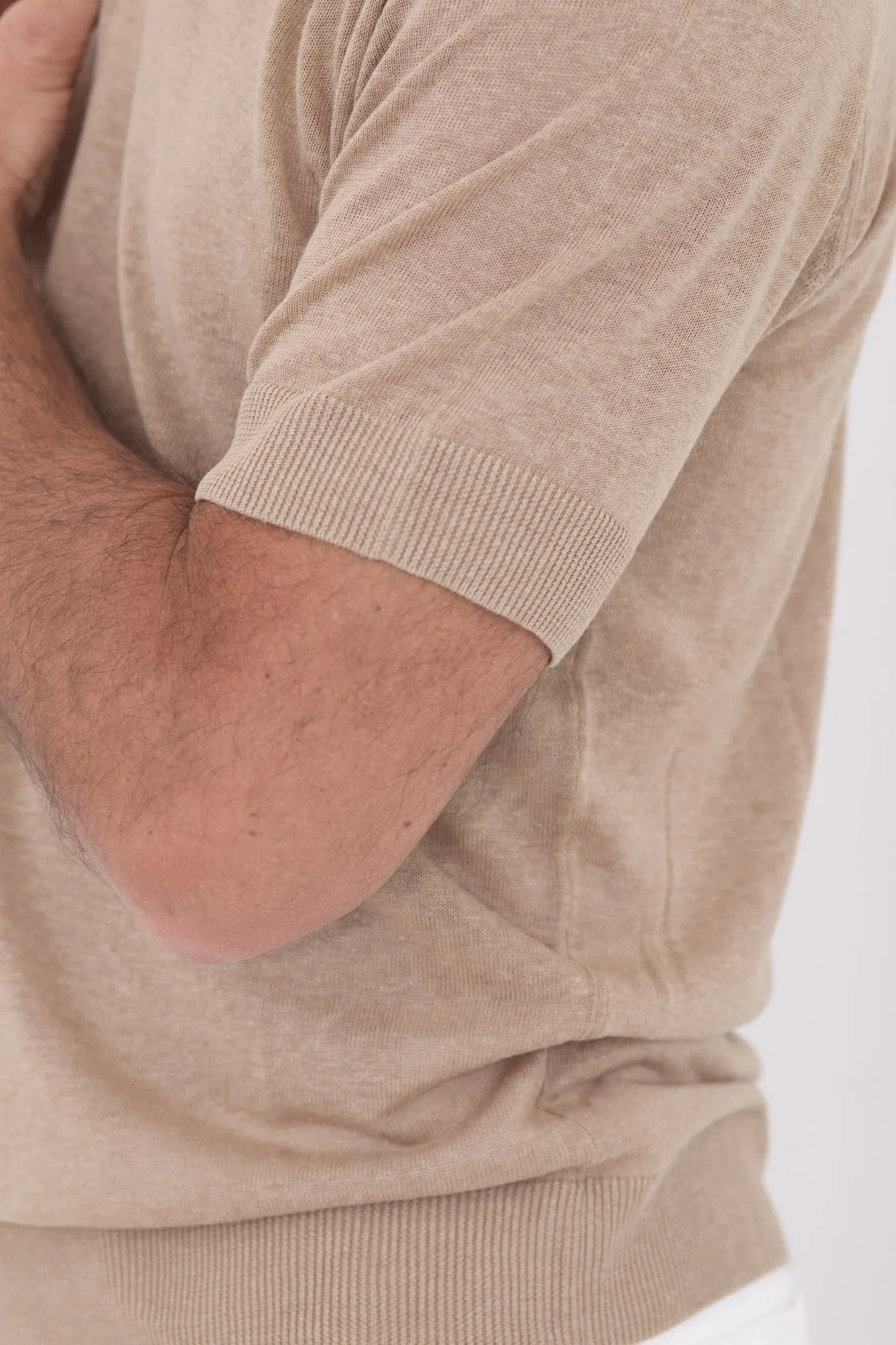 GUARINO Polo Seta e Lino Maniche Corte Beige