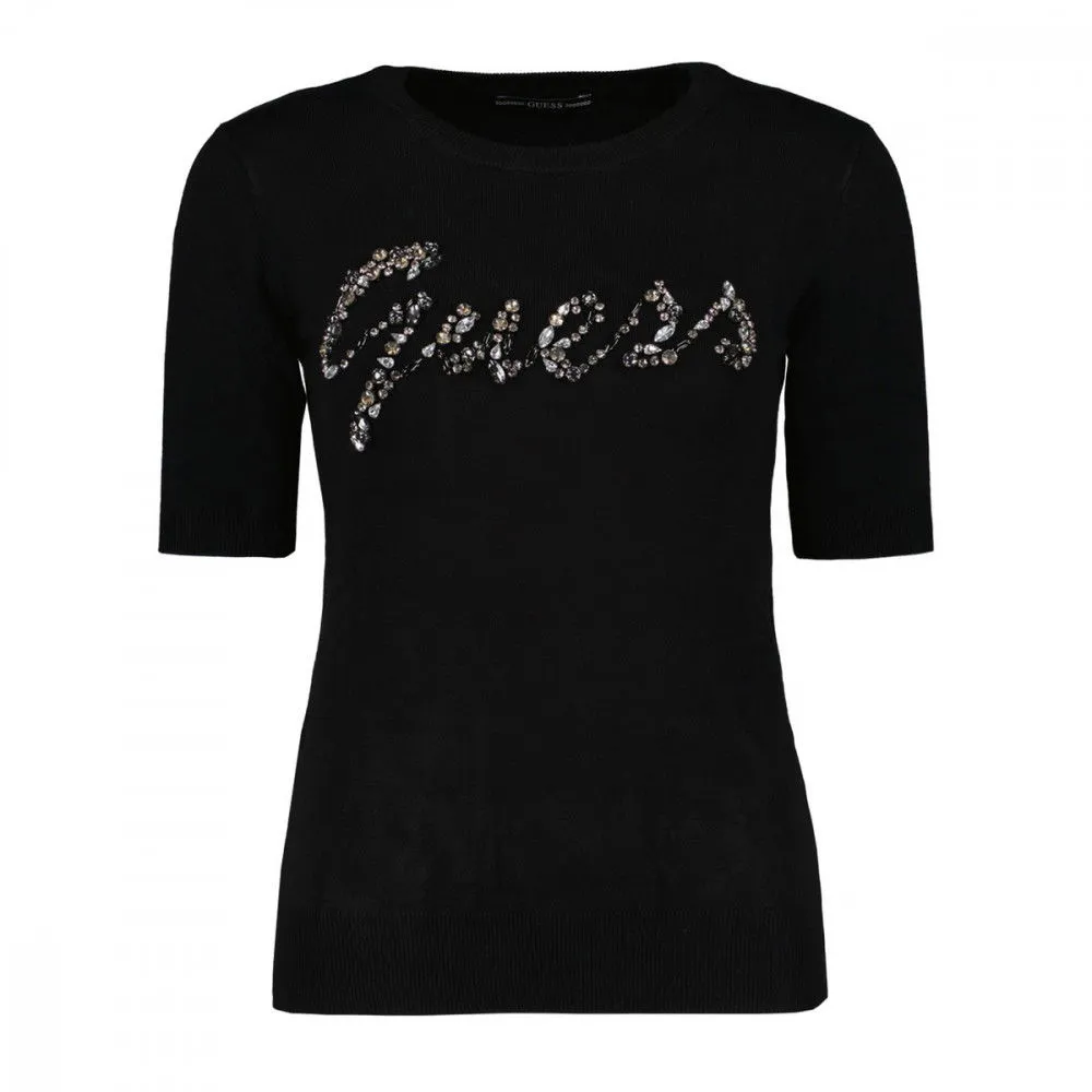 GUESS MAGLIONE MANICA CORTA LOGO PERLE EDITH DONNA