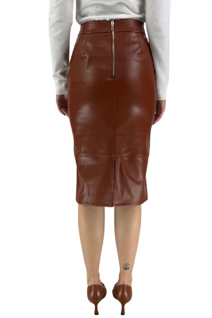 Influencer gonna aderente in ecopelle con applicazione in vita z2772