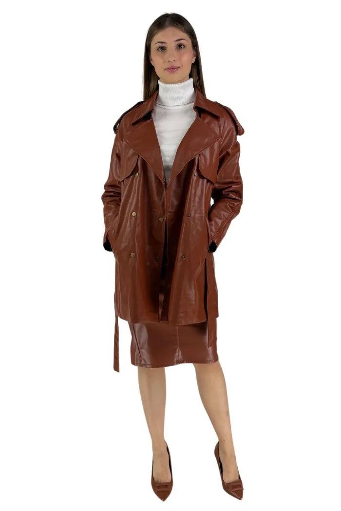 Influencer gonna aderente in ecopelle con applicazione in vita z2772