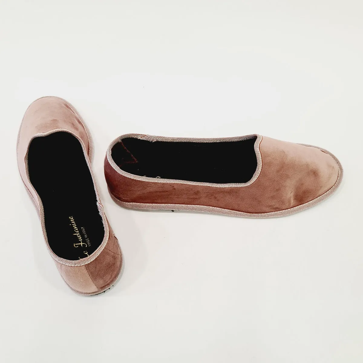 Le Furlanine mocassino stile FRIULANE ciniglia rosa fondo gomma rif.3
