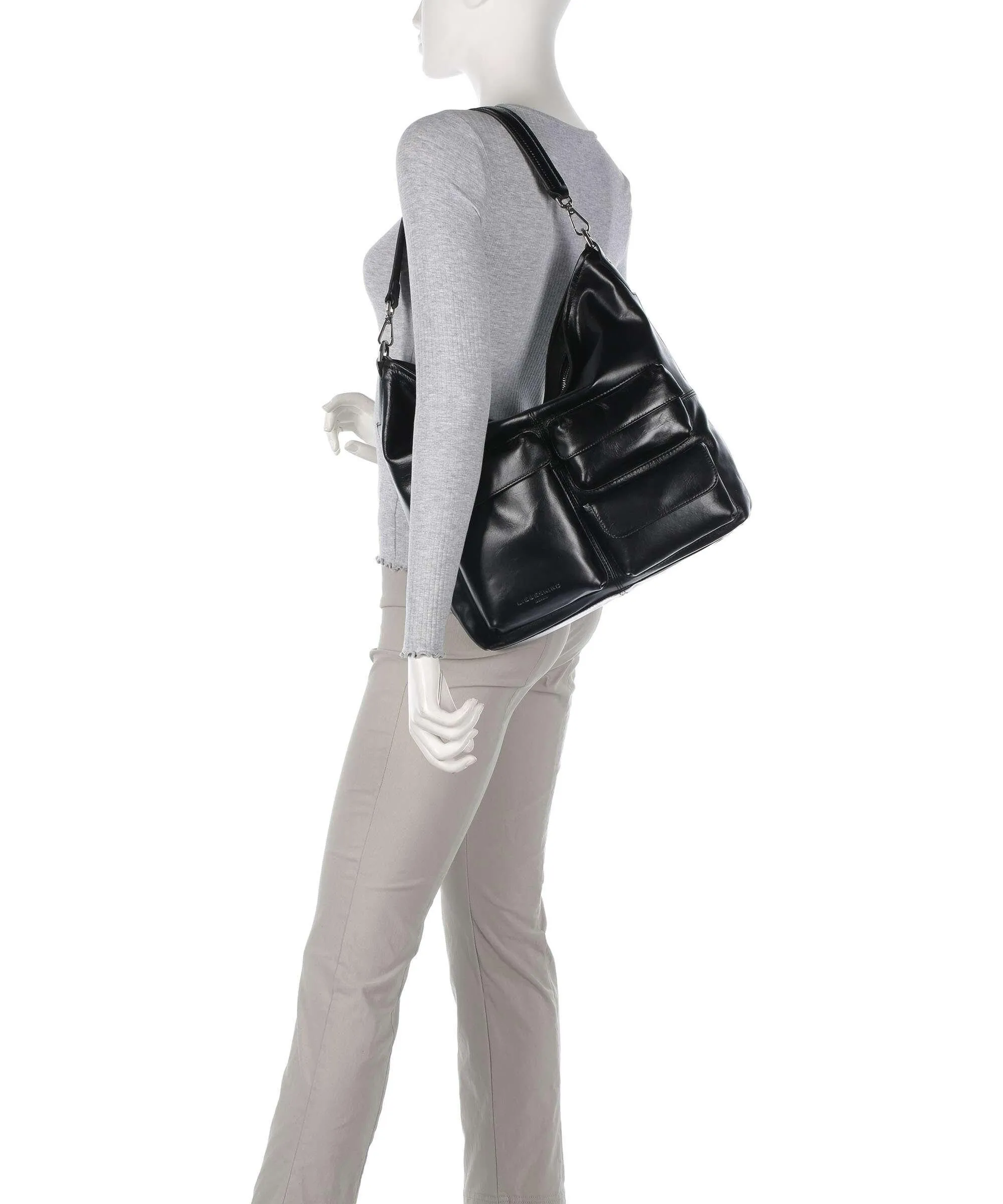  Liebeskind LK 204 Lack Distressed M Borsa hobo pelle bovina nero  