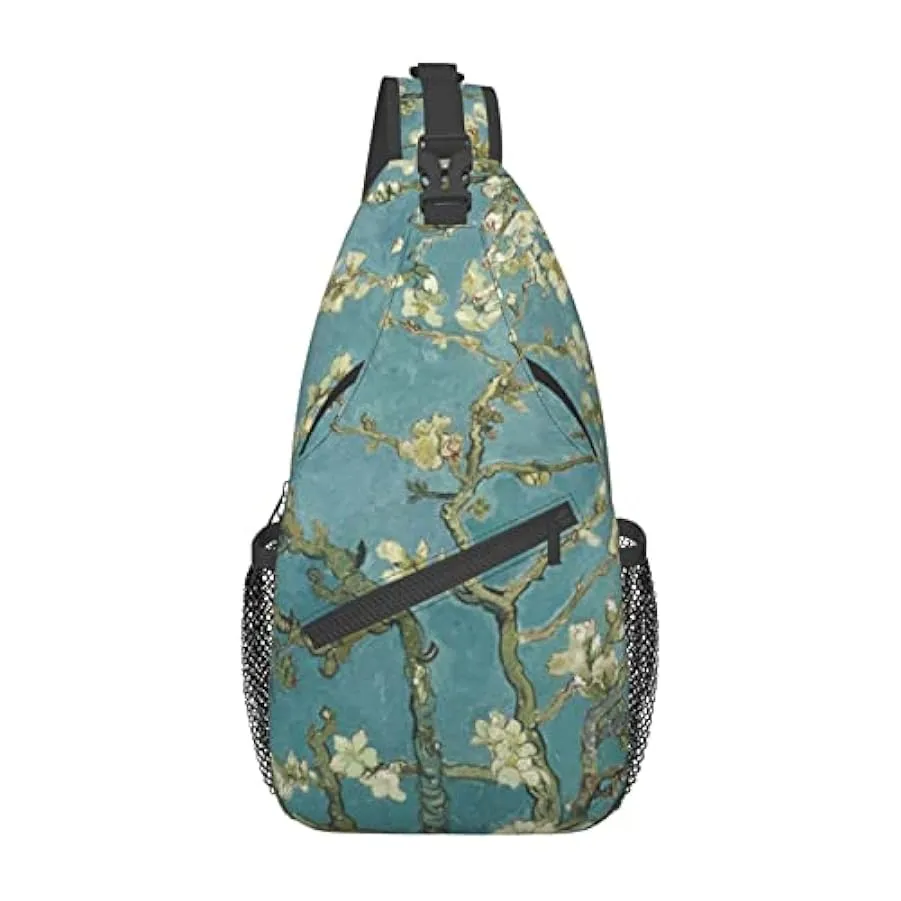 Lsjuee Borsa a tracolla diagonale casual unisex in fiore di mandorla, borsa a tracolla multiuso a tracolla da viaggio, zaino da 