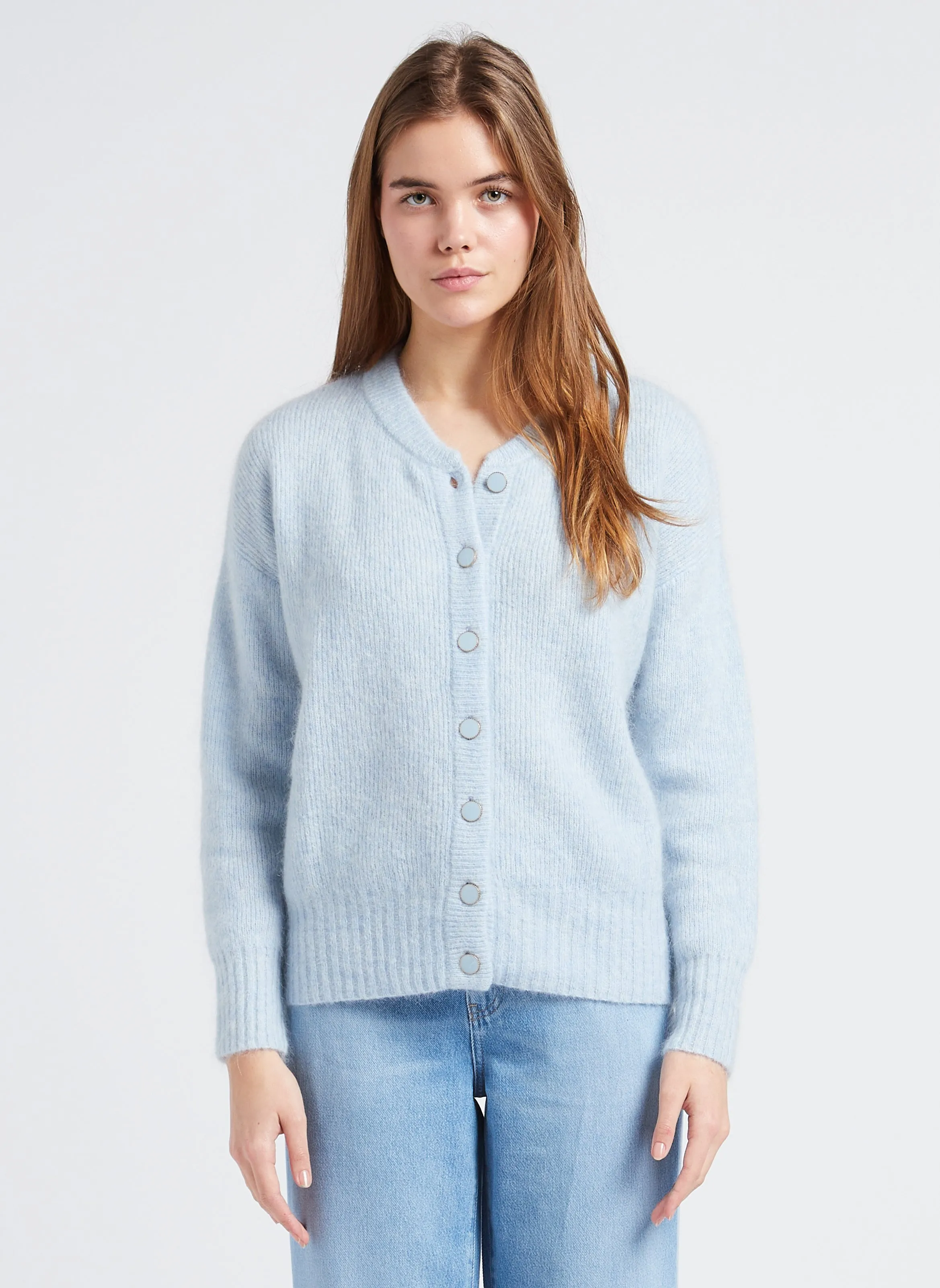  MAISON 123   LOU - Cardigan dritto scollo tondo in misto mohair | Blu