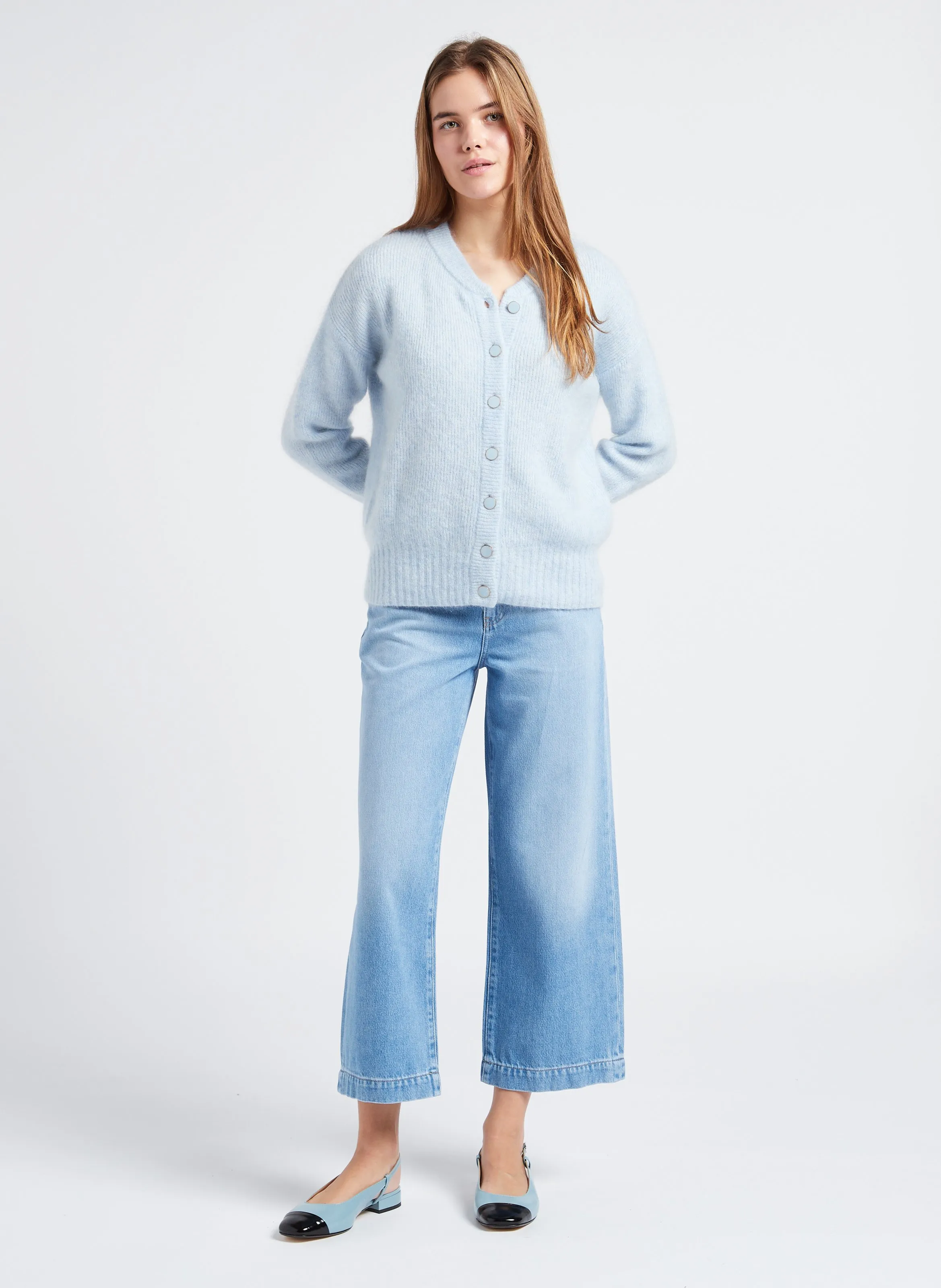  MAISON 123   LOU - Cardigan dritto scollo tondo in misto mohair | Blu