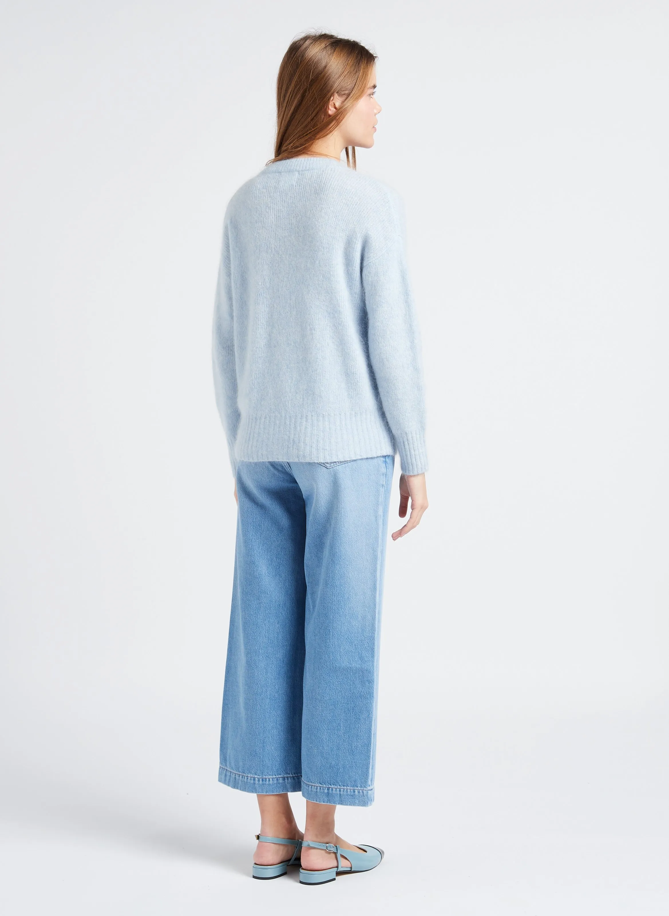  MAISON 123   LOU - Cardigan dritto scollo tondo in misto mohair | Blu