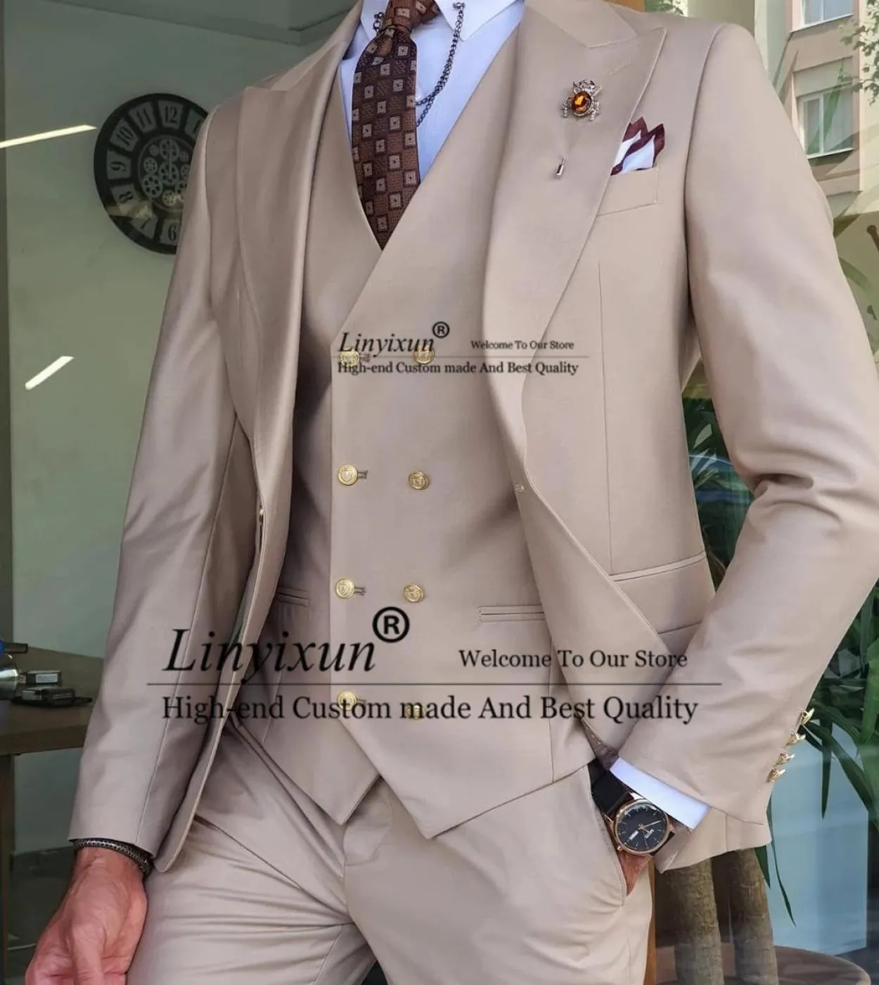 Moda uomo abiti kaki abbigliamento da lavoro formale business blazer maschile 3 pezzi giacca gilet pantaloni set costume da smok