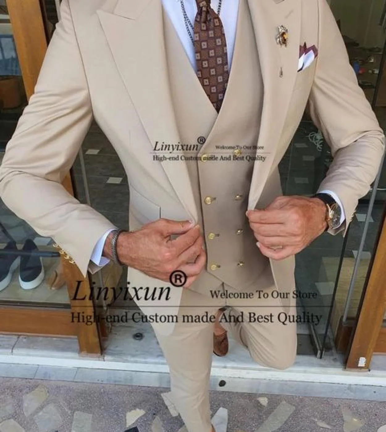 Moda uomo abiti kaki abbigliamento da lavoro formale business blazer maschile 3 pezzi giacca gilet pantaloni set costume da smok