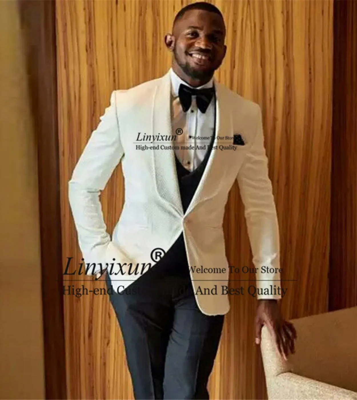 Moda Uomo Bianco Abiti Slim Fit Matrimonio Sposo Indossare Smoking Prom Best Man Blazer Terno Masculino 3 pezzi giacca  gilet