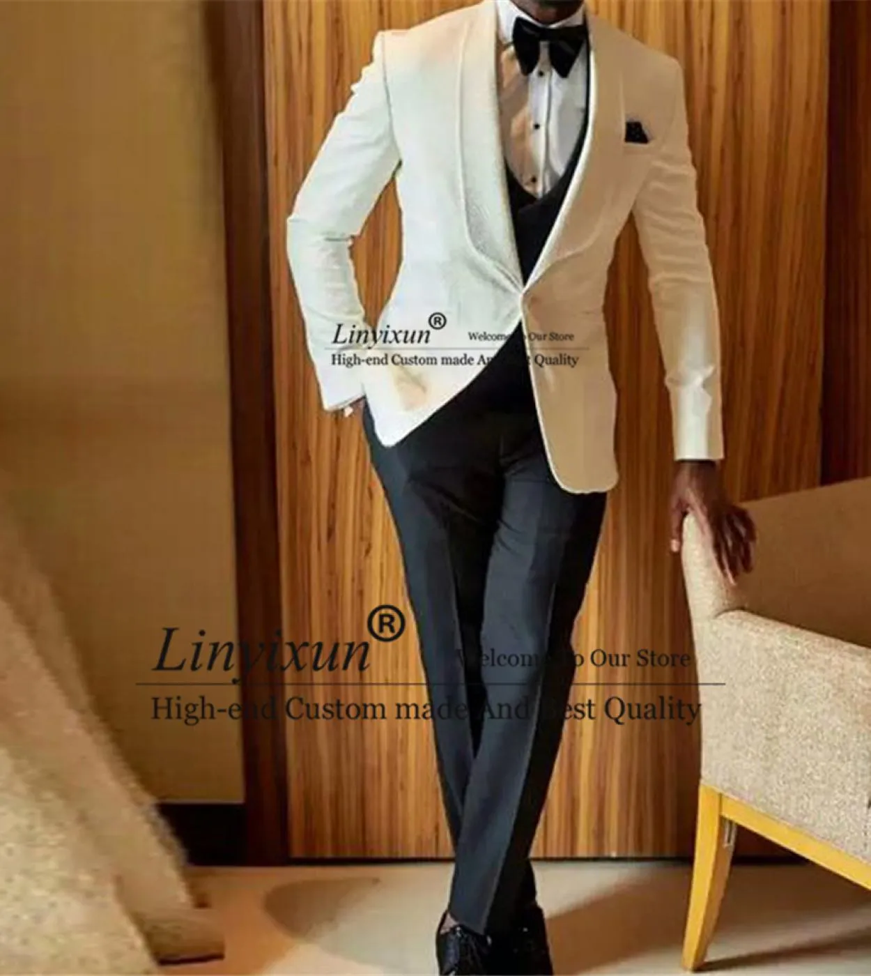 Moda Uomo Bianco Abiti Slim Fit Matrimonio Sposo Indossare Smoking Prom Best Man Blazer Terno Masculino 3 pezzi giacca  gilet