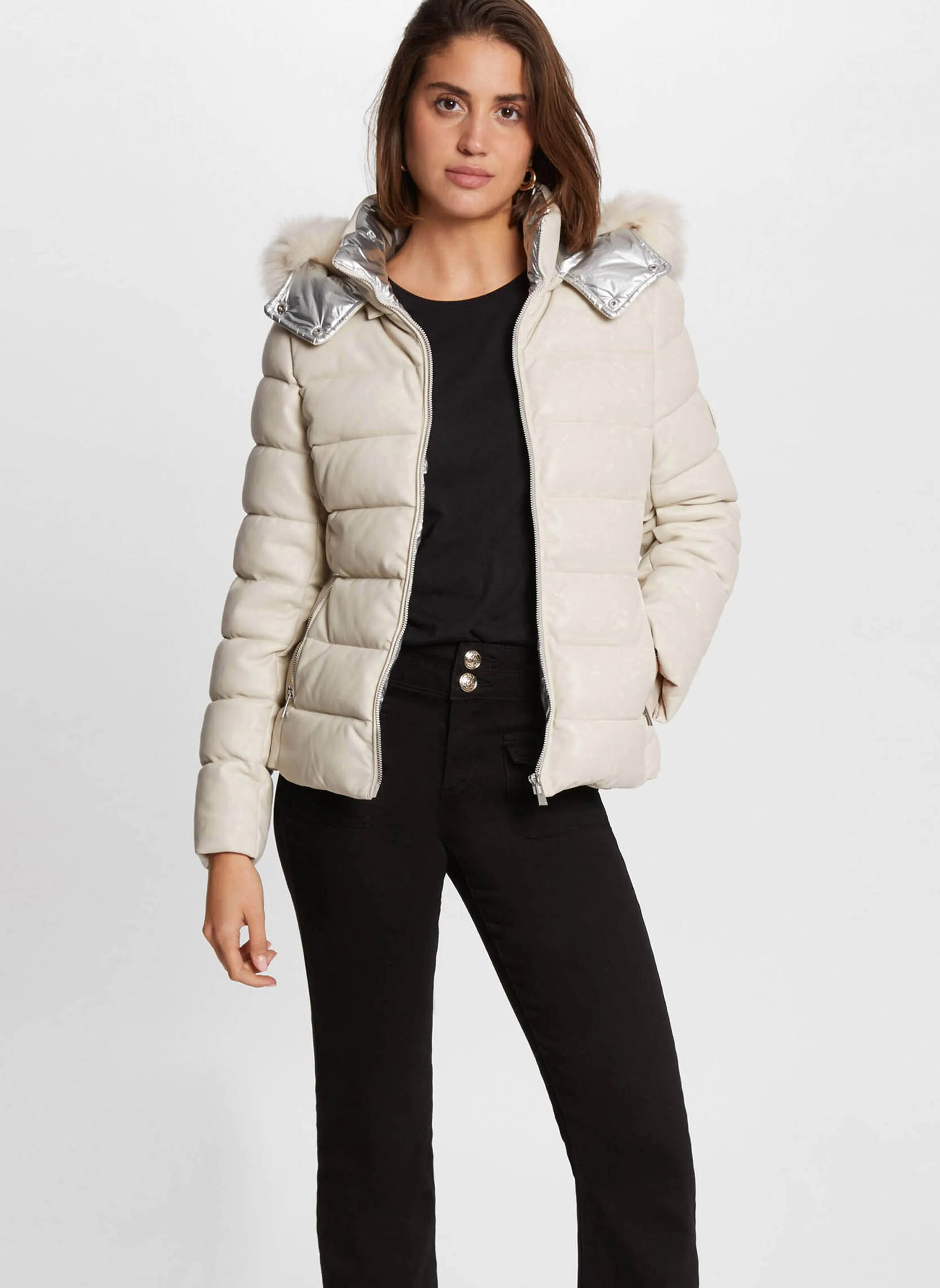  MORGAN   GAMINA - Piumino effetto pelle con cappuccio | Beige