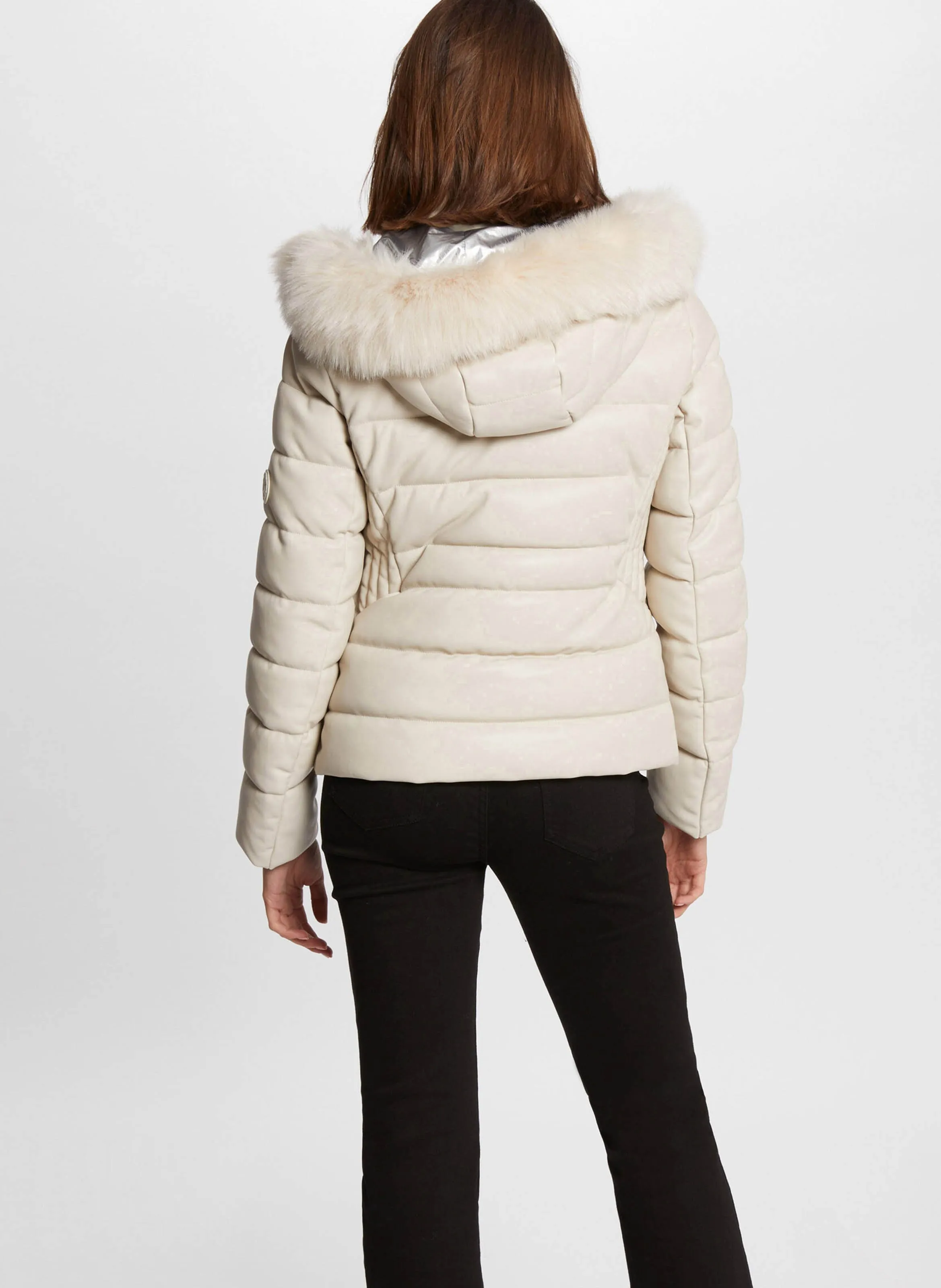  MORGAN   GAMINA - Piumino effetto pelle con cappuccio | Beige