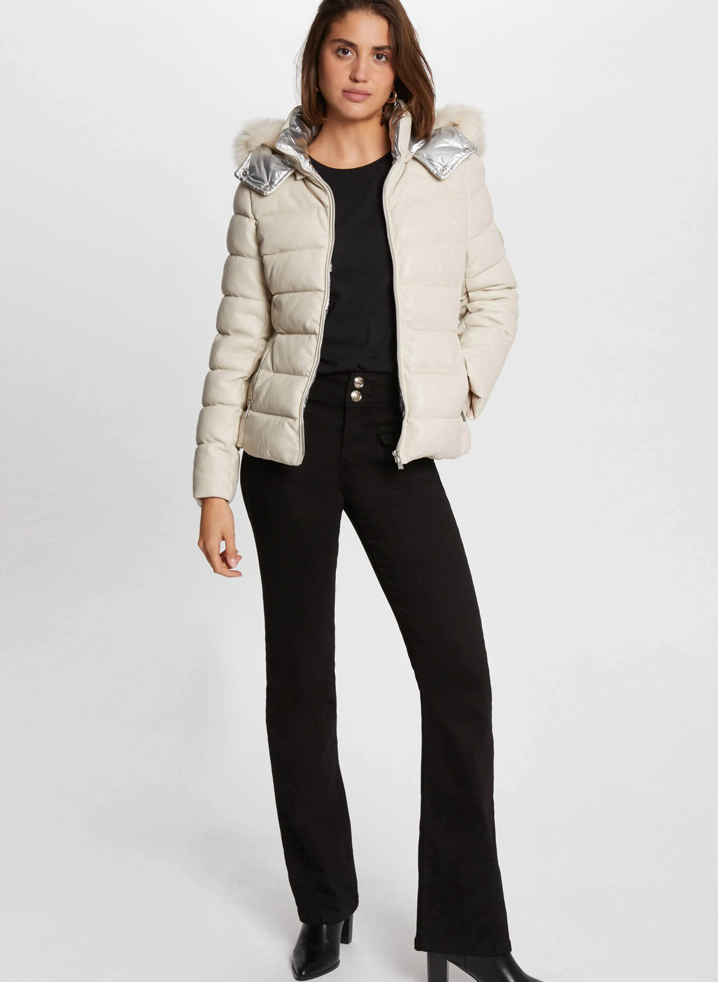  MORGAN   GAMINA - Piumino effetto pelle con cappuccio | Beige