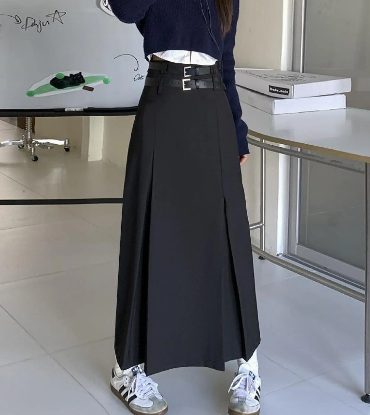Moukyun Cintura Vintage Gonna Lunga Donna Primavera Anni 90 Estetica Streetwear  Gonne Elegante Vita Alta Sottile Gonne A Pi