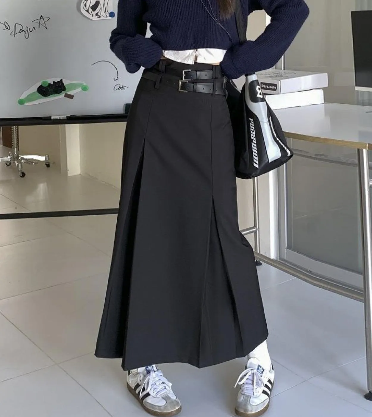 Moukyun Cintura Vintage Gonna Lunga Donna Primavera Anni 90 Estetica Streetwear  Gonne Elegante Vita Alta Sottile Gonne A Pi