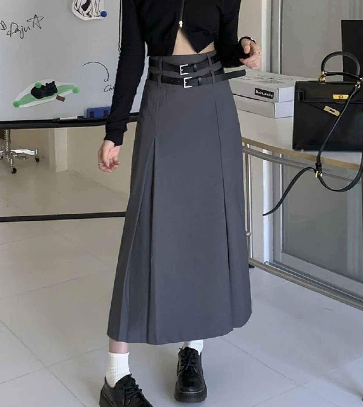Moukyun Cintura Vintage Gonna Lunga Donna Primavera Anni 90 Estetica Streetwear  Gonne Elegante Vita Alta Sottile Gonne A Pi