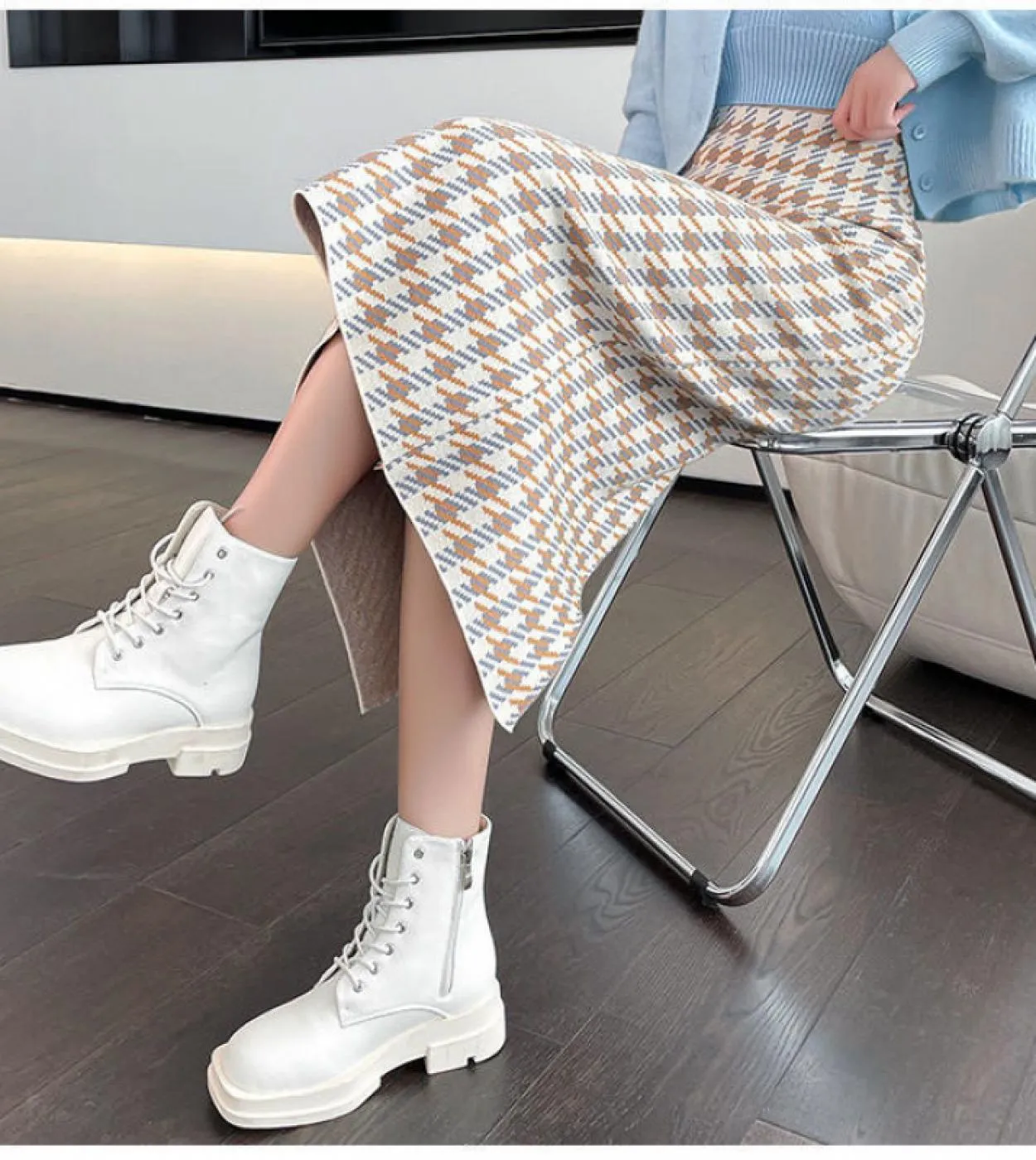 Moukyun gonna lunga lavorata a maglia jacquard donna autunno moda vita alta gonne sottili inverno donna aderente gonne a tubino