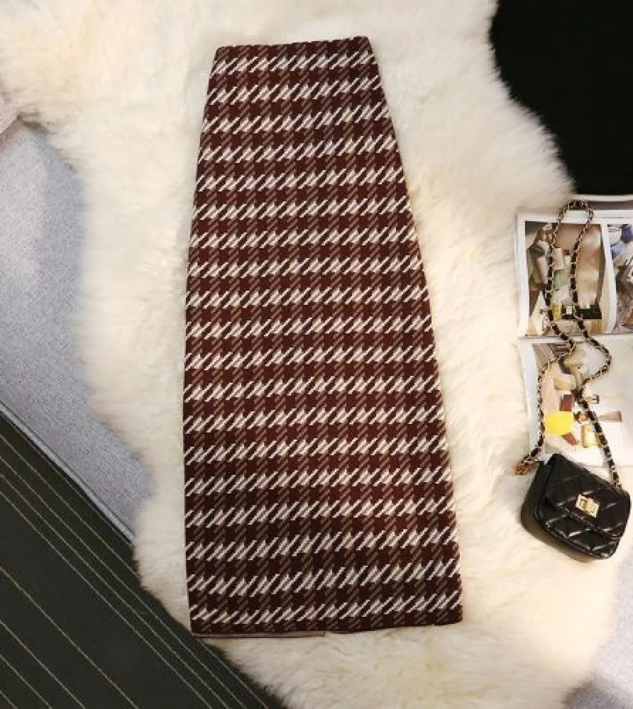 Moukyun gonna lunga lavorata a maglia jacquard donna autunno moda vita alta gonne sottili inverno donna aderente gonne a tubino