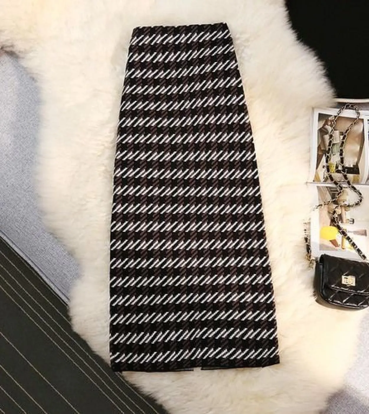 Moukyun gonna lunga lavorata a maglia jacquard donna autunno moda vita alta gonne sottili inverno donna aderente gonne a tubino