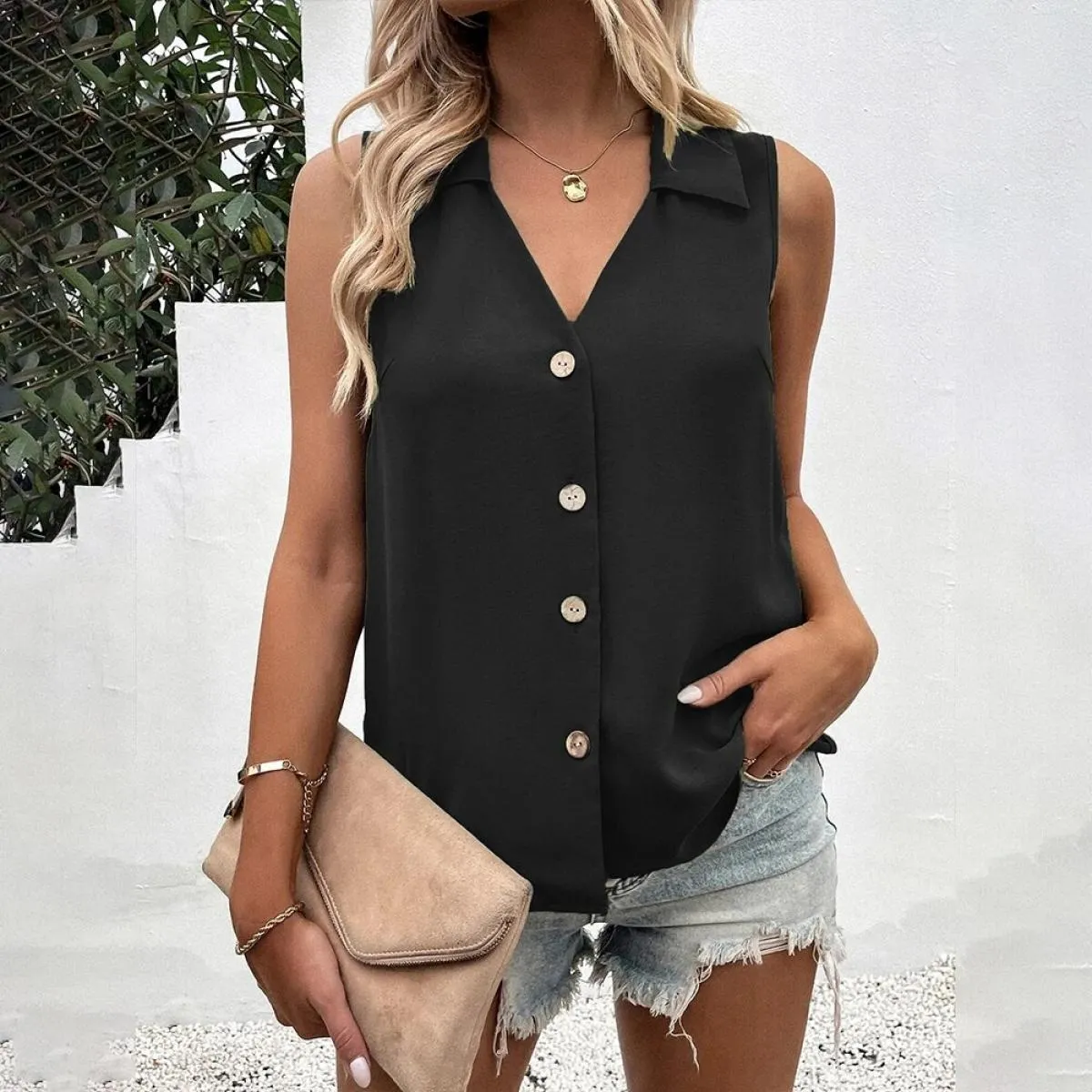 Nuova camicia da donna con gilet in Chiffon 2024 camicetta estiva top per abbigliamento da donna pullover con serbatoio magliett
