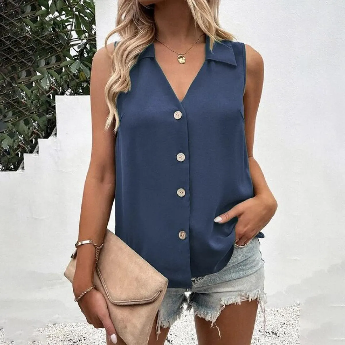 Nuova camicia da donna con gilet in Chiffon 2024 camicetta estiva top per abbigliamento da donna pullover con serbatoio magliett