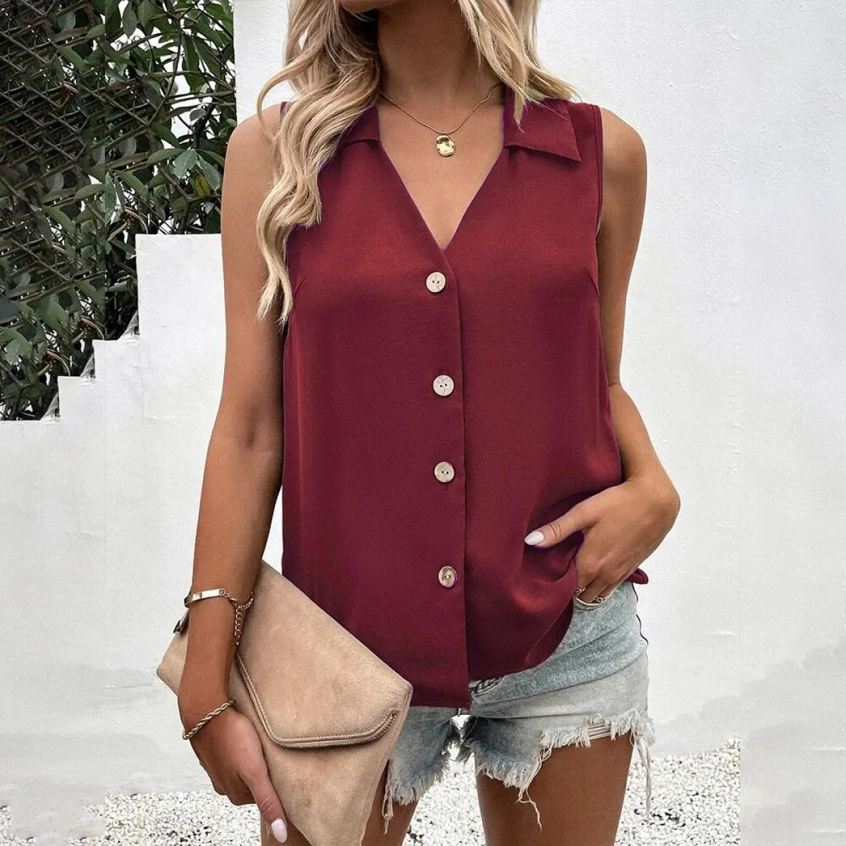 Nuova camicia da donna con gilet in Chiffon 2024 camicetta estiva top per abbigliamento da donna pullover con serbatoio magliett